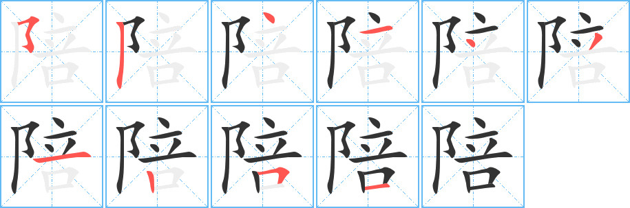 陪字的笔顺分布演示