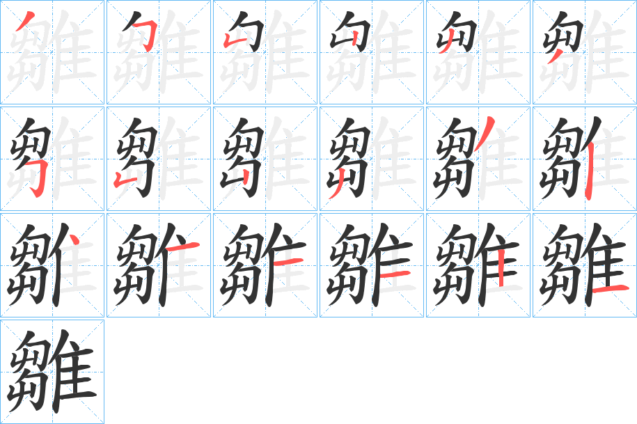 雛字的笔顺分布演示