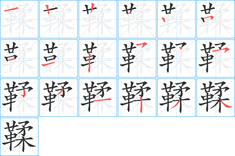 鞣字的笔顺分布演示