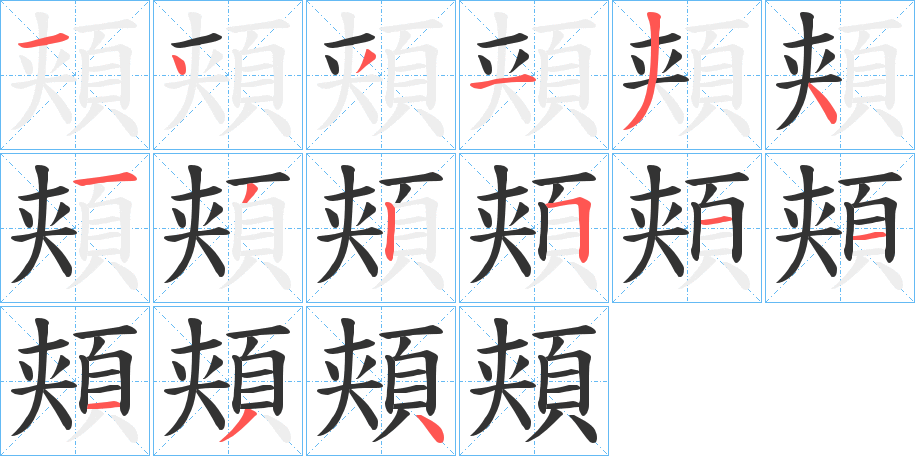 頬字的笔顺分布演示