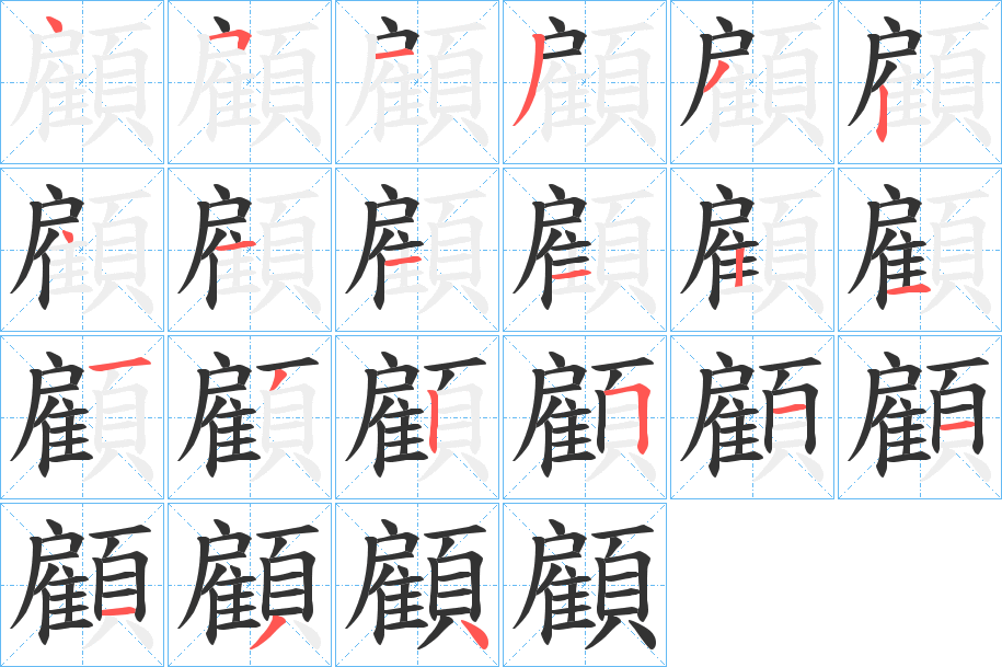 顧字的笔顺分布演示