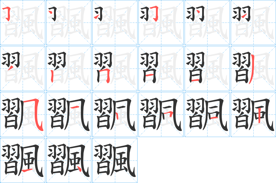 飁字的笔顺分布演示