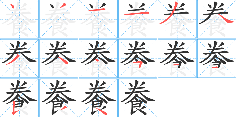 餋字的笔顺分布演示