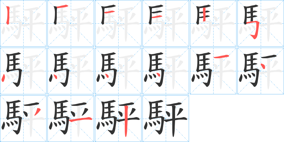 駍字的笔顺分布演示