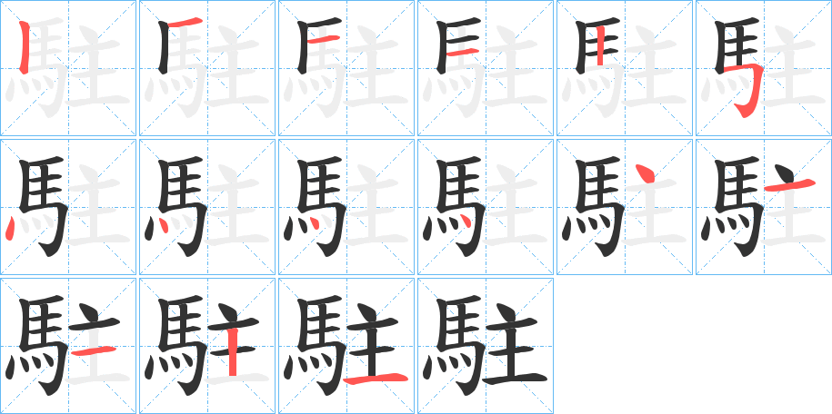 駐字的笔顺分布演示