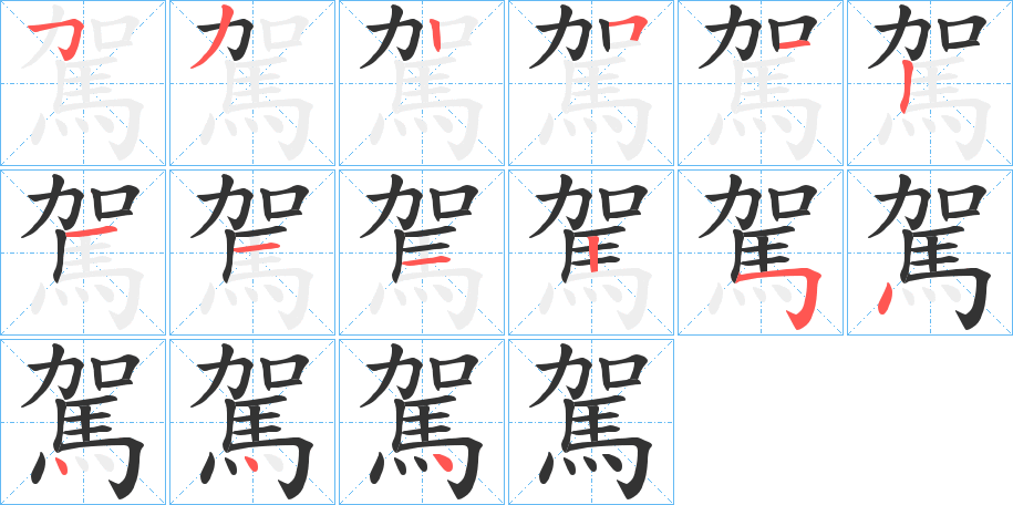 駕字的笔顺分布演示