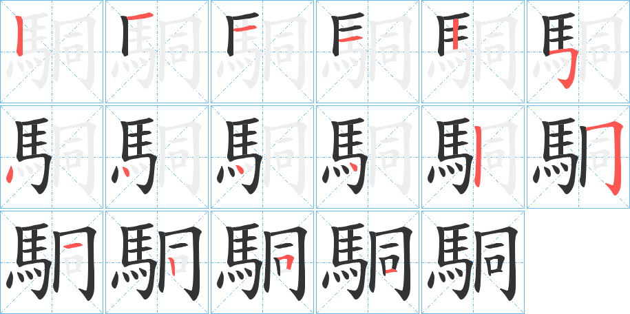 駧字的笔顺分布演示