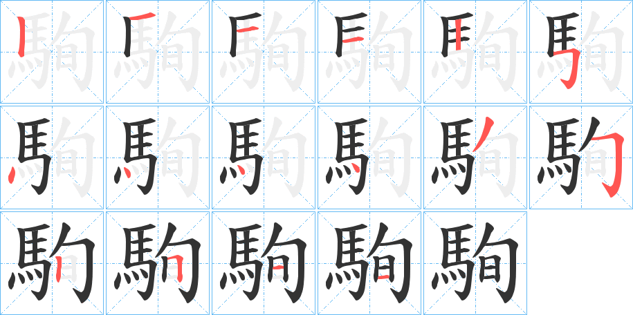 駨字的笔顺分布演示