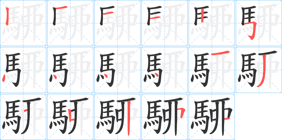 駵字的笔顺分布演示