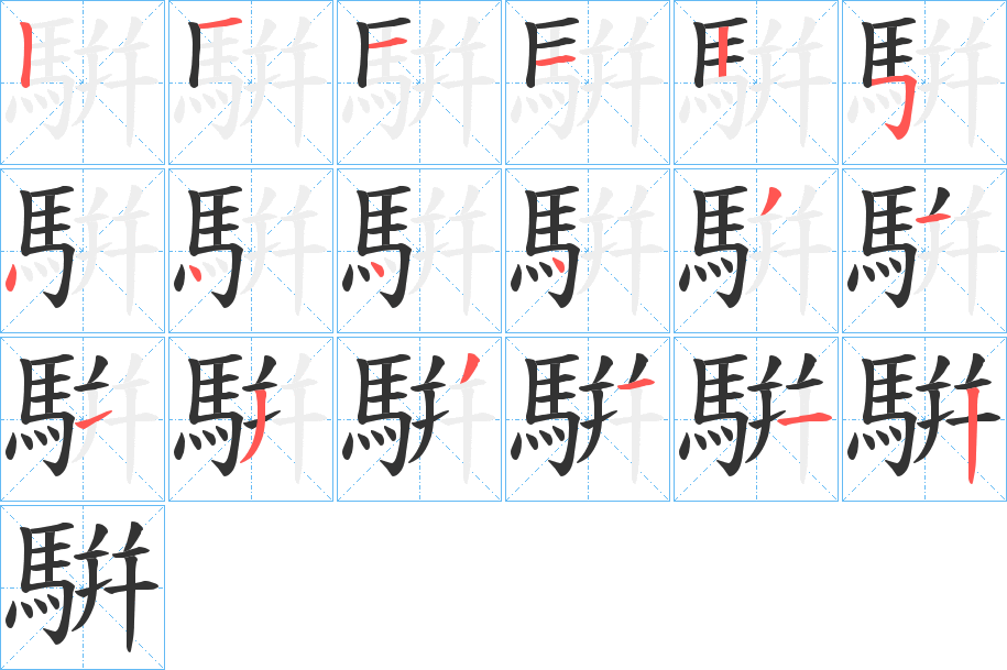 騈字的笔顺分布演示