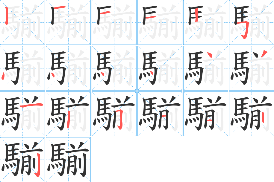 騚字的笔顺分布演示