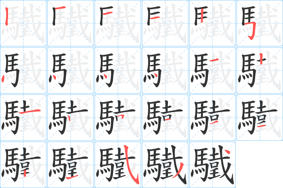 驖字的笔顺分布演示