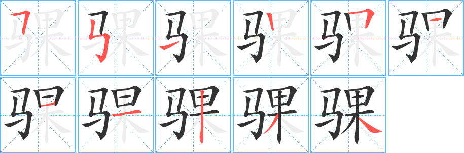 骒字的笔顺分布演示