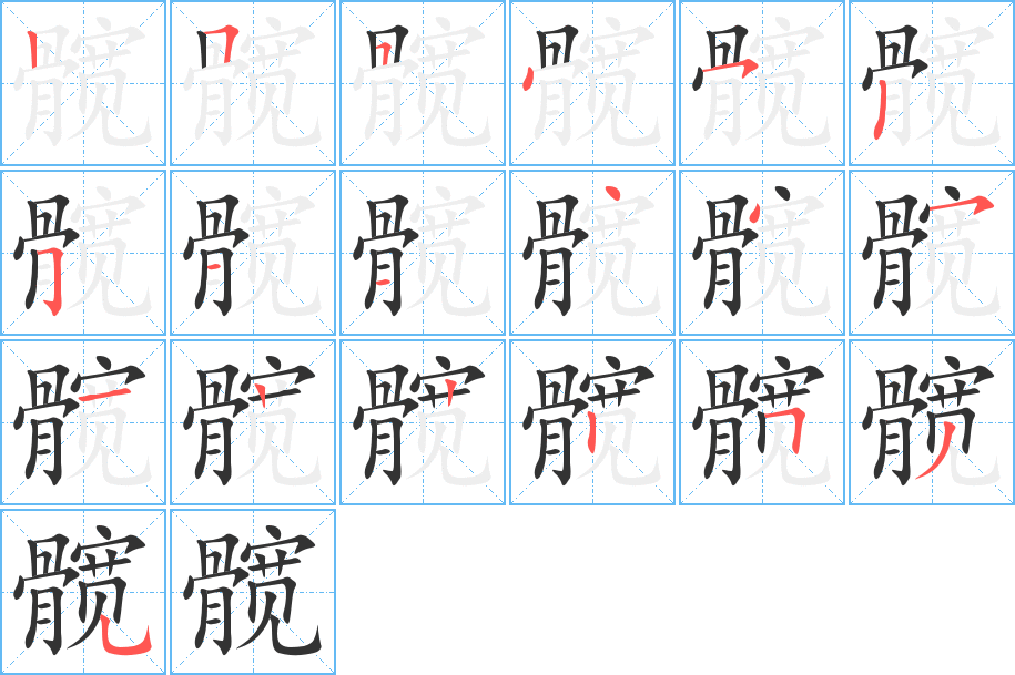 髋字的笔顺分布演示