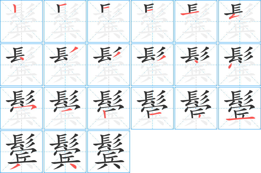 鬓字的笔顺分布演示