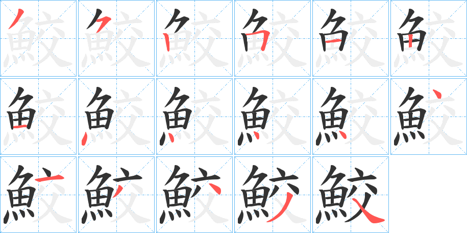 鮫字的笔顺分布演示