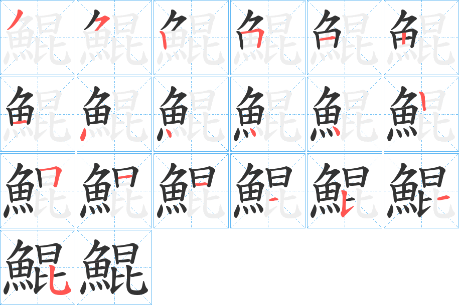 鯤字的笔顺分布演示