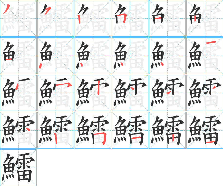 鱩字的笔顺分布演示