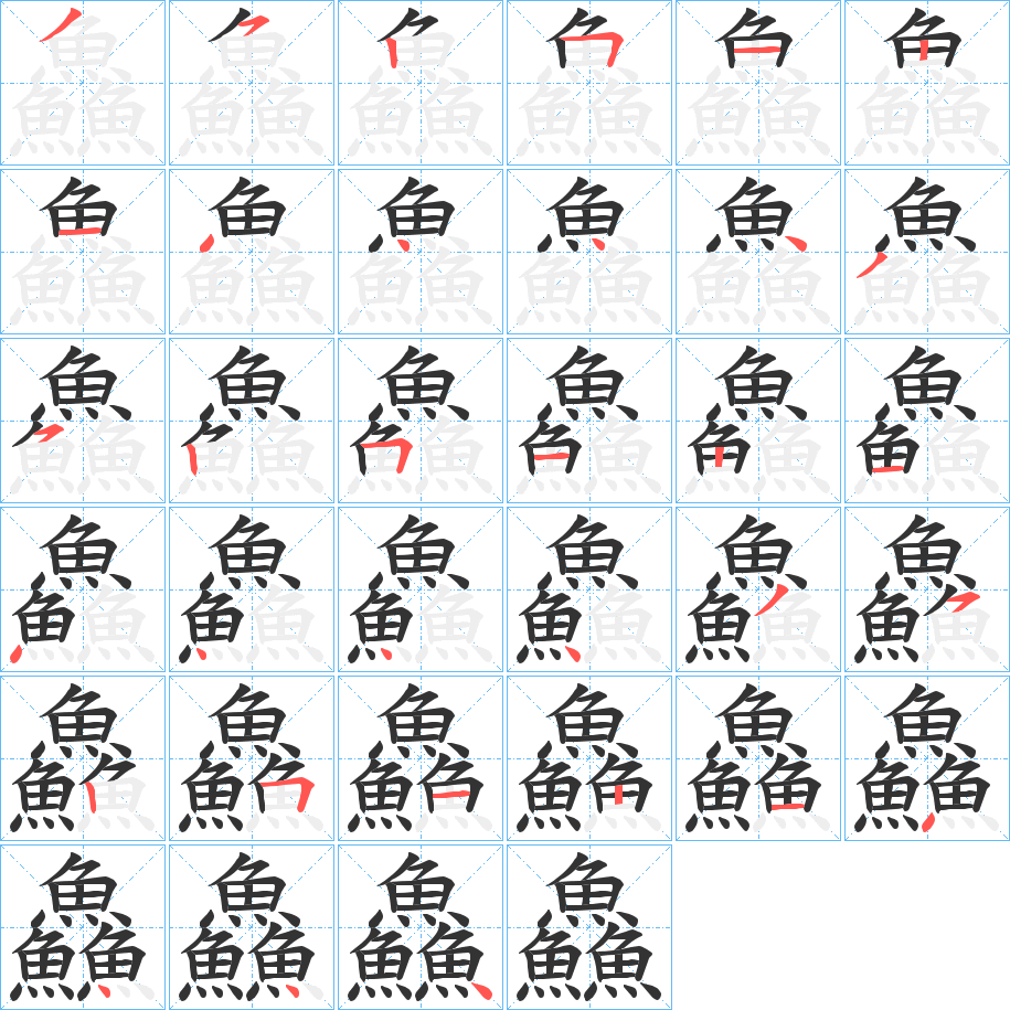 鱻字的笔顺分布演示