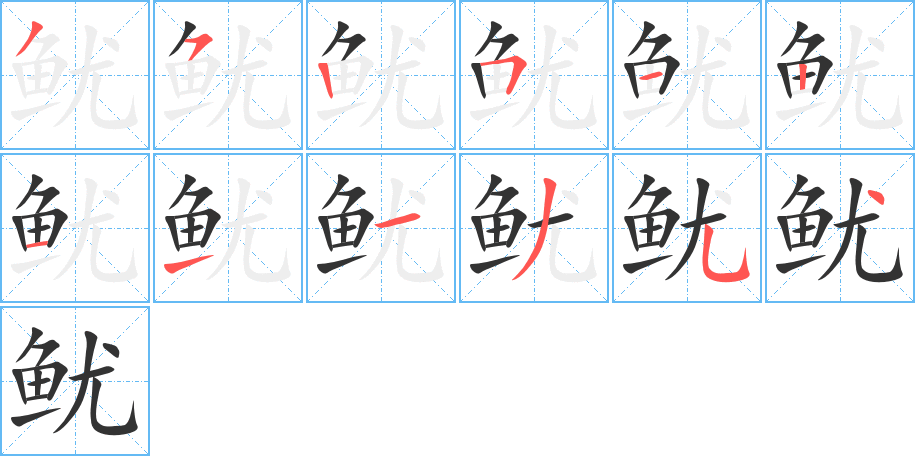 鱿字的笔顺分布演示