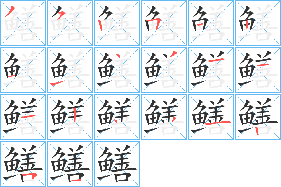 鳝字的笔顺分布演示