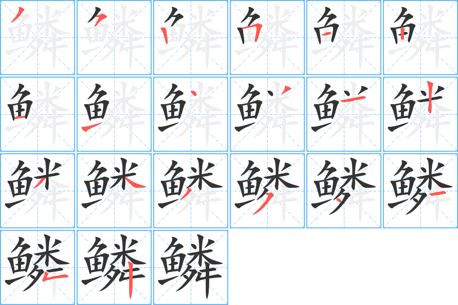 鳞字的笔顺分布演示