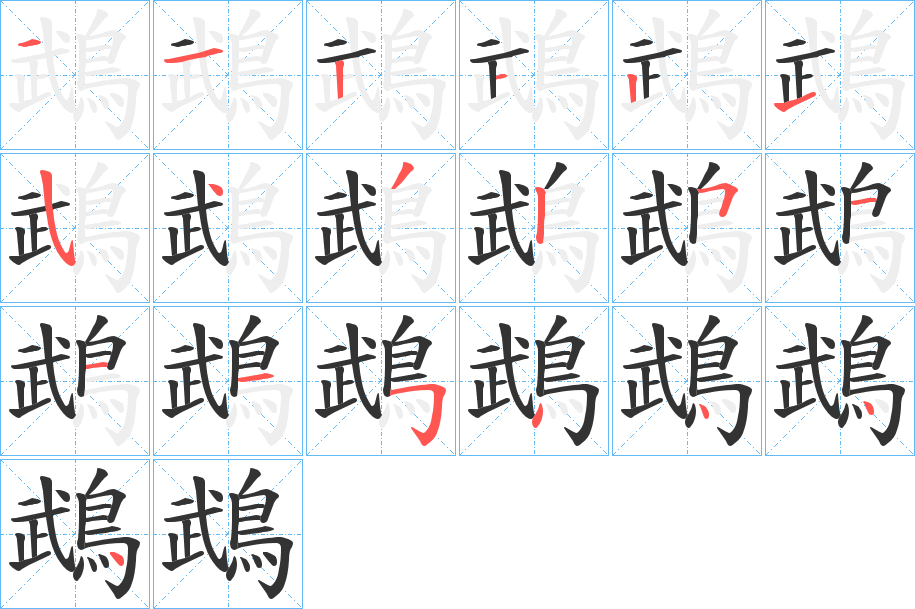 鵡字的笔顺分布演示