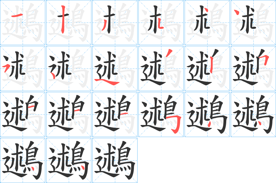 鶐字的笔顺分布演示