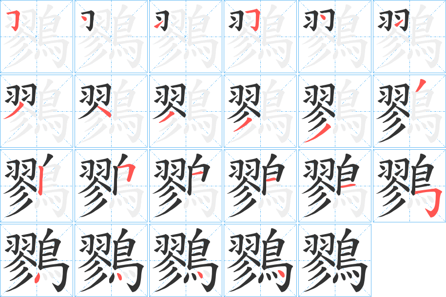 鷚字的笔顺分布演示