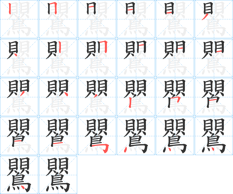 鸎字的笔顺分布演示