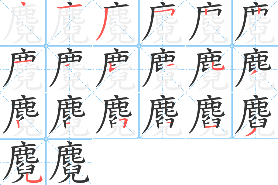 麑字的笔顺分布演示