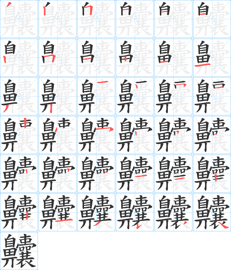 齉字的笔顺分布演示